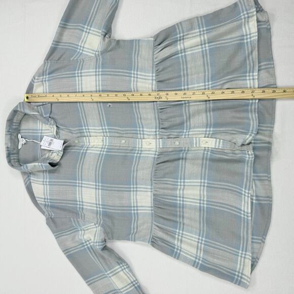 American Eagle Womens Oversize Plaid Baby Doll Button Down Shirt Medium Gray - Picture 14 of 16